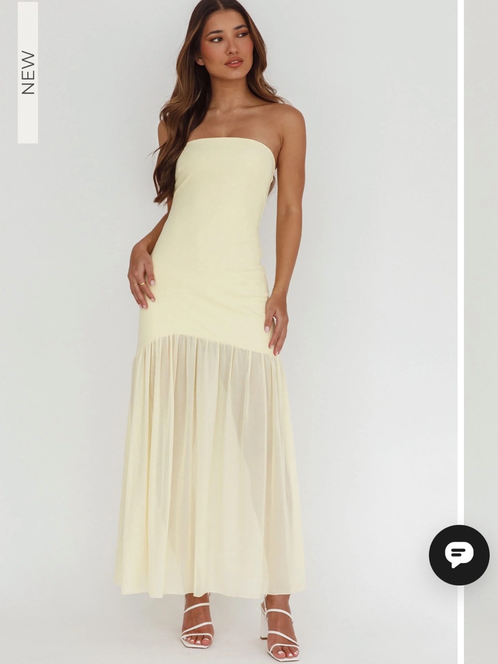 Wilma Sheer Hem Strapless Midi Dress Butter